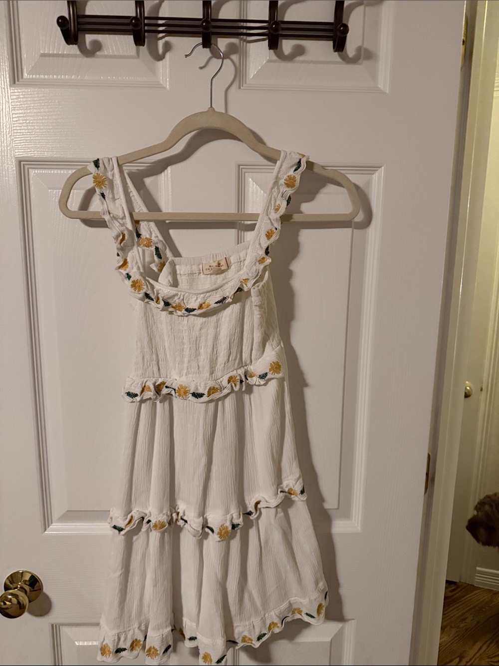 Girls White Daisy-Trim Tiered Summer Dress